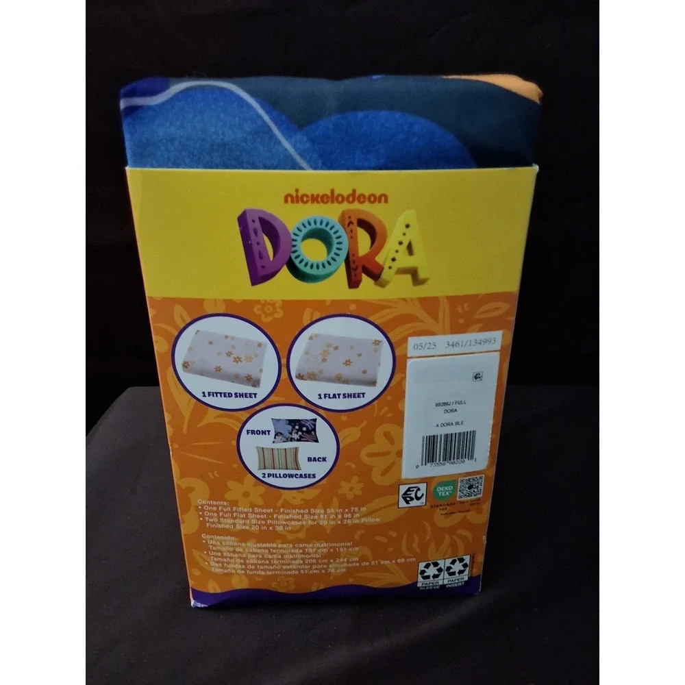 Nickelodeon Dora 4 Piece Full Size Sheet Set. New In Packaging